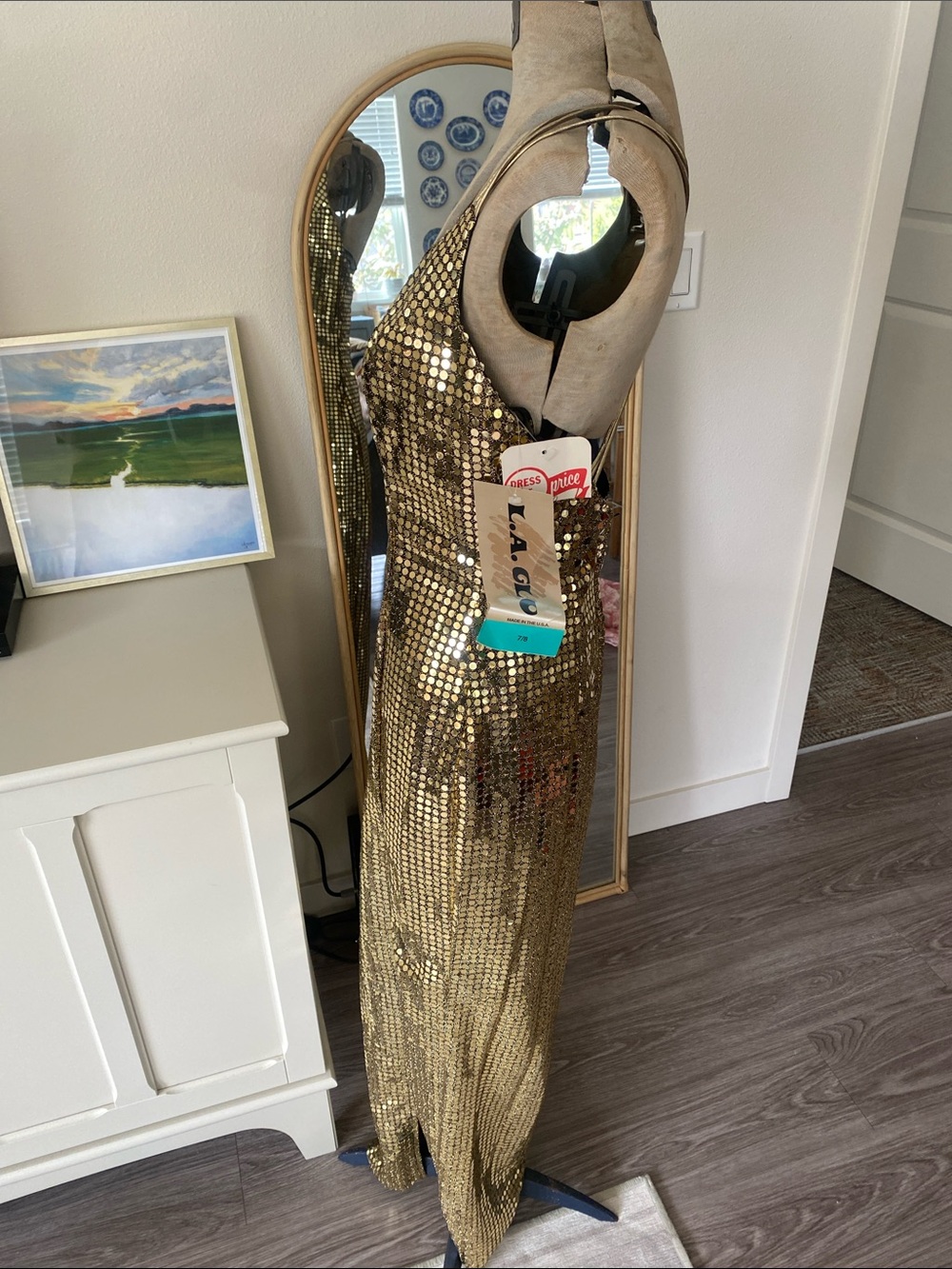 Vintage 1980s Deadstock LA Glo Gold Sequin Dress - Picture 5 of 16